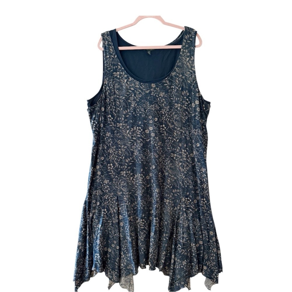 Lauren Jeans Company Vintage Layered Sleeveless Dress Indigo Blue & Tan Size 3X
